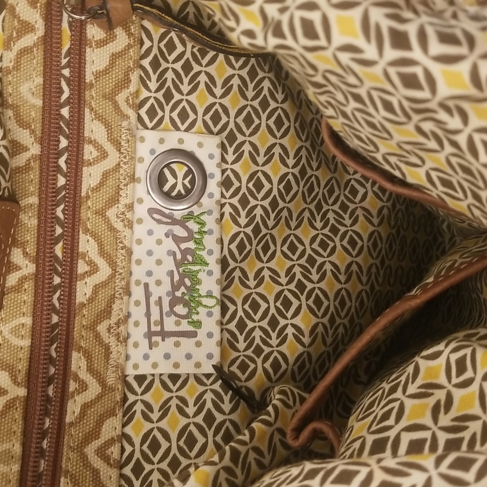Fossil. Beige Patterned Canvas Style Shoulder Bag… - image 6